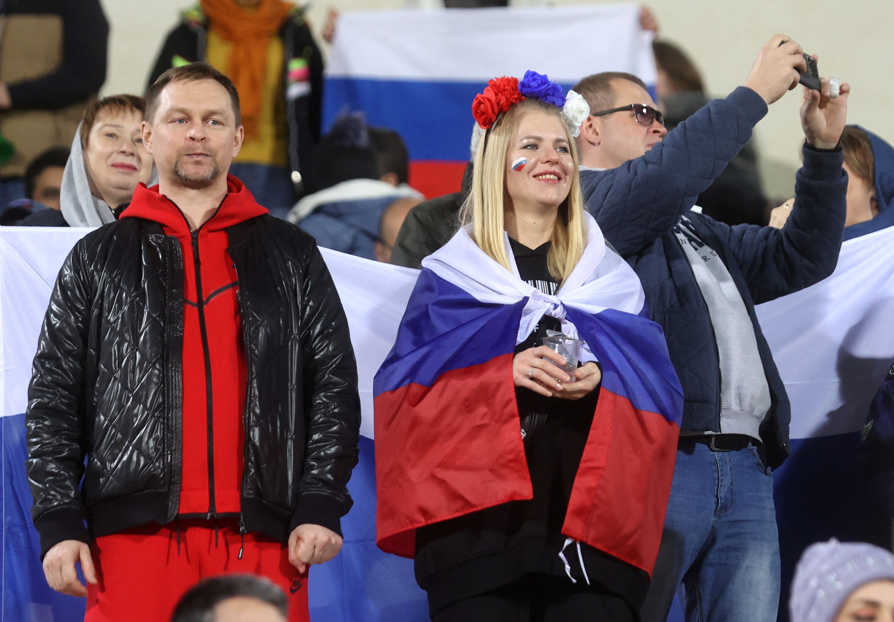 Russian fans at Tehran’s Azadi Stadium during the match against Iran on March 23, 2023 