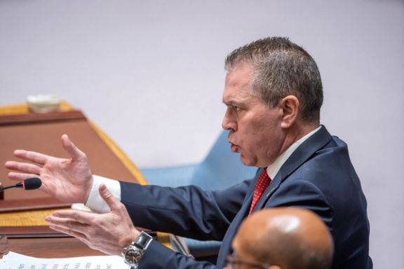 گیلعاد اردان، سفیر اسرائیل در سازمان ملل، در نشست شورای امنیت سازمان ملل (۳۰ فروردینماه)