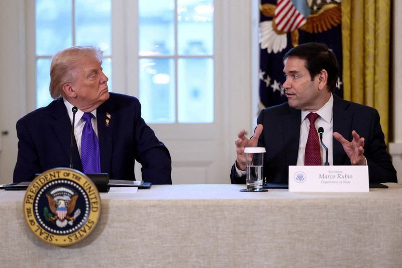 U.S. President Donald Trump and Secretary of State Marco Rubio attend a meeting with oil industry executives, at the White House in Washington, D.C., U.S., January 9, 2026. 