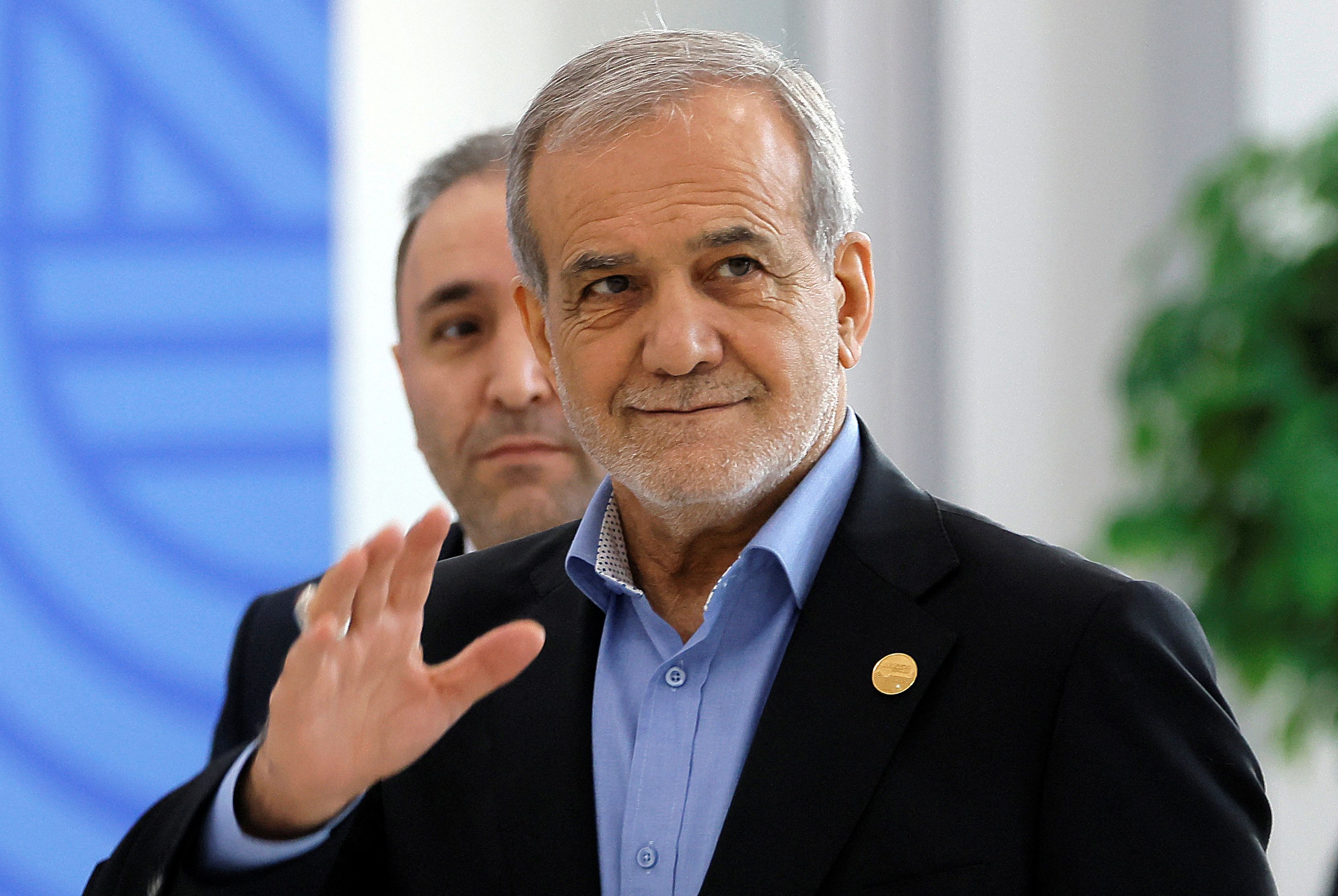 Iranian President Masoud Pezeshkian arrives at the BRICS summit in Kazan, Russia October 23, 2024.