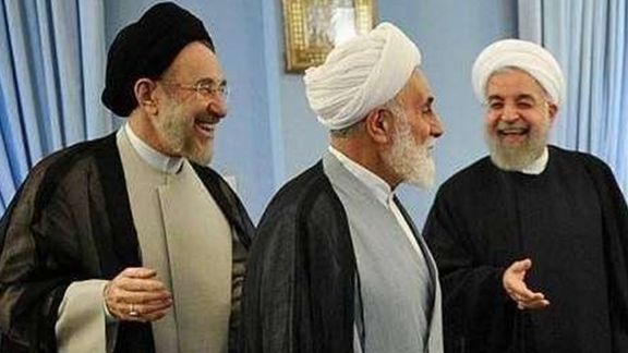 An old photo of Khatami (L), Nategh-Nouri and Rouhani
