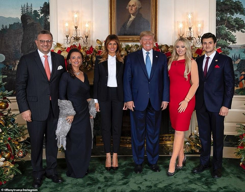 Donald Trump's new Middle East advisor Massad Boulos (left) attends a holiday party hosted by Donald Trump at the White House in 2019
