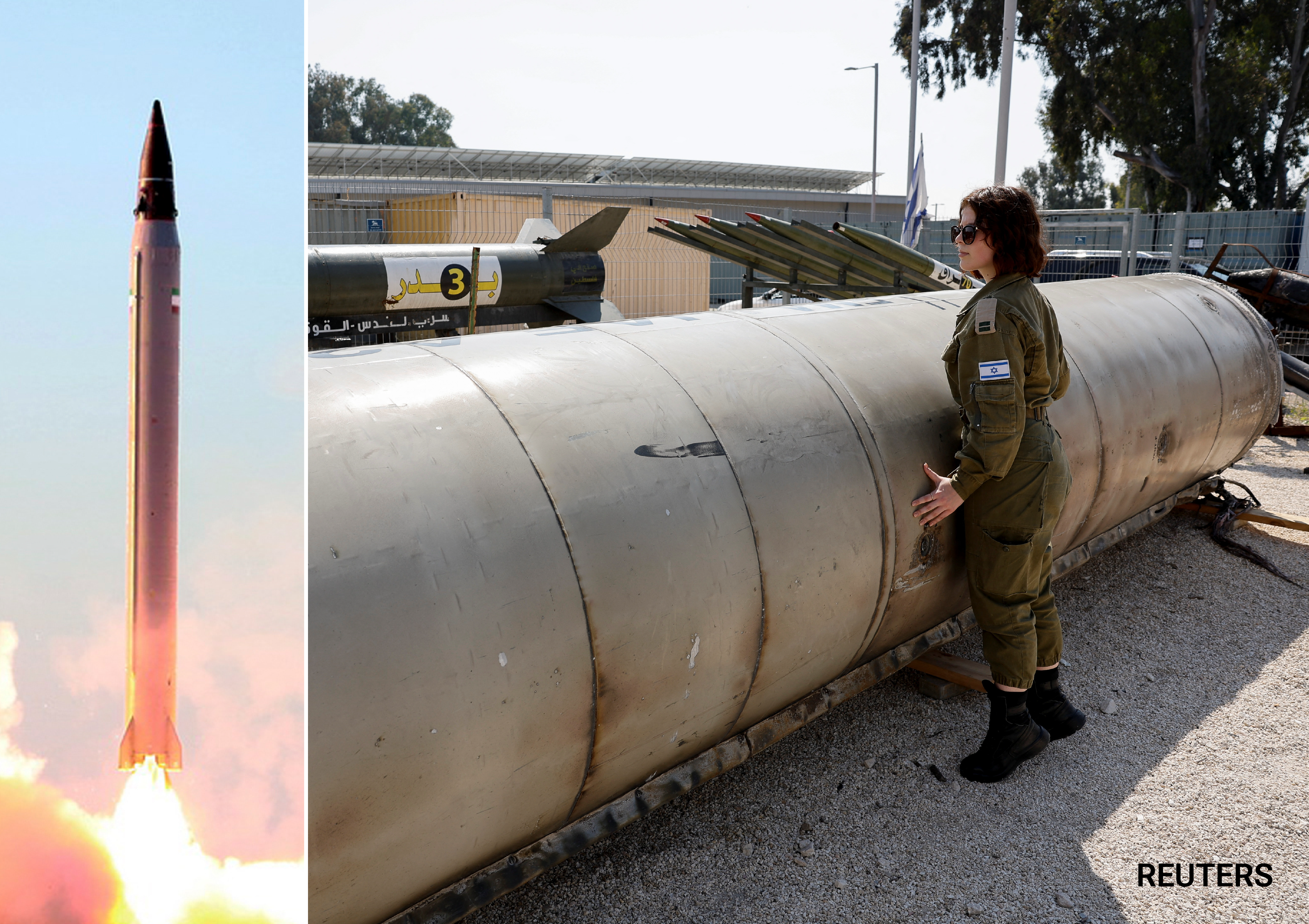Israel's military displays what they say is an Iranian ballistic missile which they retrieved from the Dead Sea after Iran launched drones and missiles towards Israel, at Julis military base, in southern Israel April 16, 2024.