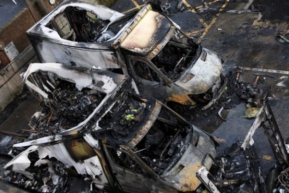 Charred remains of ambulances belonging to Hatzola, a Jewish community organisation, which were set on fire in an incident that the police say is being treated as an antisemitic hate crime, in northwest London, Britain, March 23, 2026.