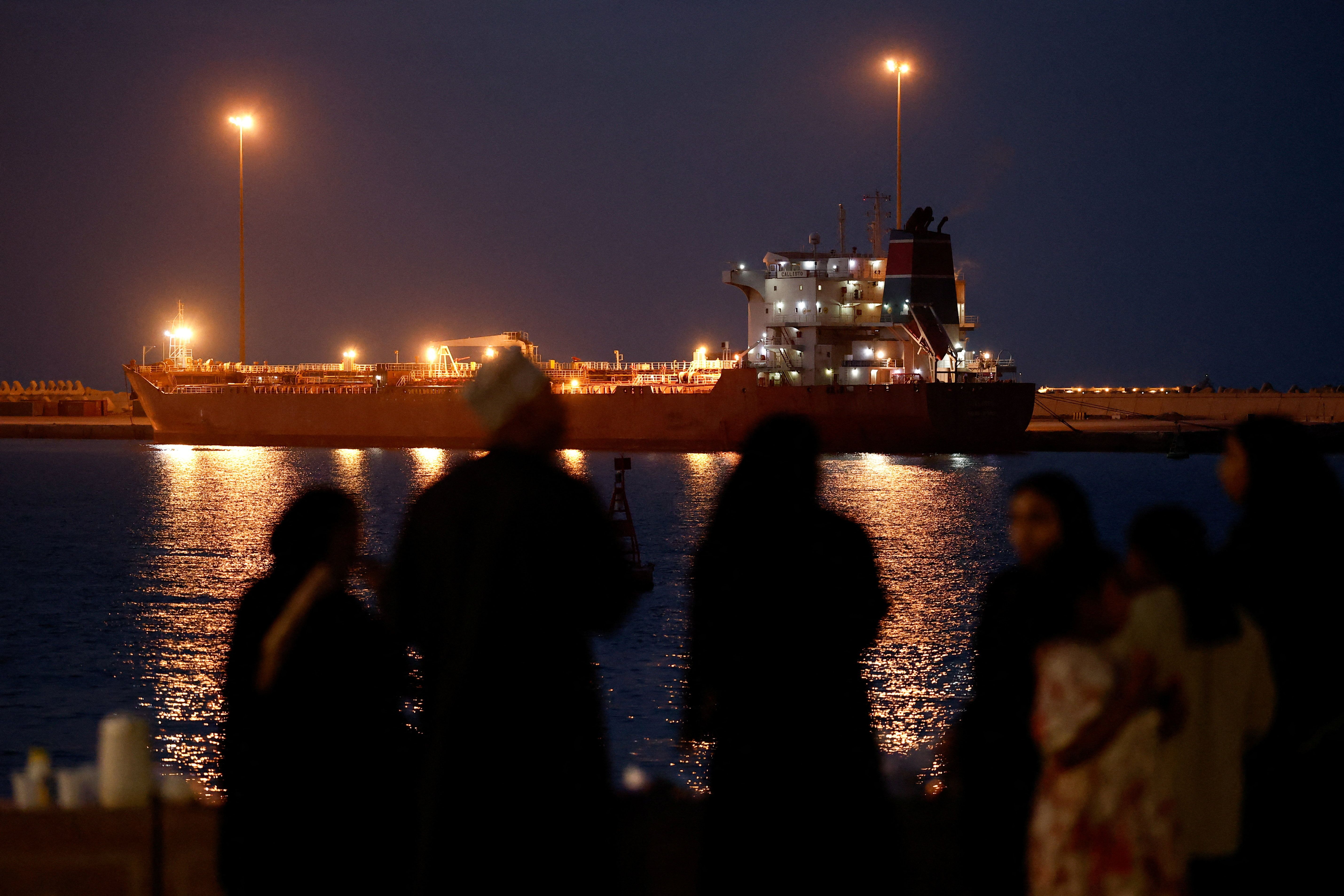 The Callisto tanker sits anchored in Port Sultan Qaboos as the traffic is down in the Strait of Hormuz, amid the US-Israeli conflict with Iran, in Muscat, Oman, March 12, 2026.