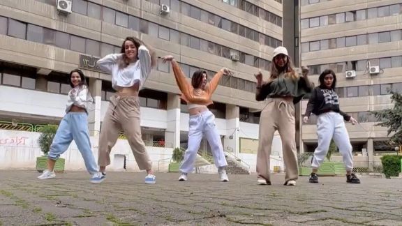 A screengrab of the video of five girls dancing on International Women's Day in the Iranian capital Tehran in 2023