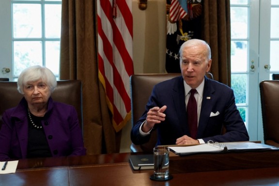 President Joe Biden speaks next to US Treasury Secretary Janet Yellen during a cabinet meeting in the Cabinet Room of the White House in Washington, June 6, 2023.