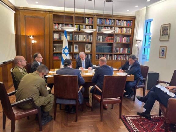 Israeli prime minister Benjamin Netanyahu and advisers hold a phone call with US President Joe Biden and Vice President Kamala Harris