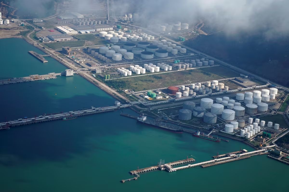 Oil and gas tanks are seen at an oil warehouse at a port in Zhuhai, China October 22, 2018. 