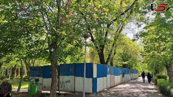 Construction site fencing at Laleh Park in central Tehran