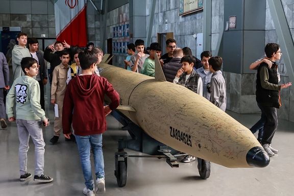 Young students visit an IRGC aerospace exhibition featuring drones and missiles, in Tehran, Iran, November 16, 2025