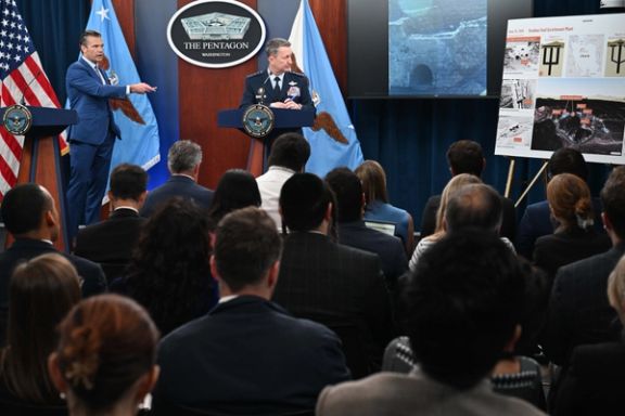 Defense Secretary Pete Hegseth and Air Force Gen. Dan Caine, chairman of the Joint Chiefs of Staff, conduct a press briefing at the Pentagon, June 26, 2025