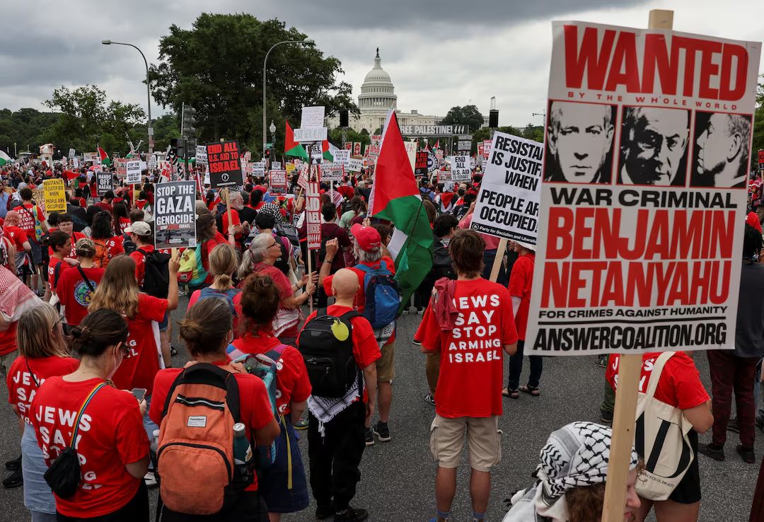 Protesters gathered in Washington during Netanyahu's address, July 24, 2024