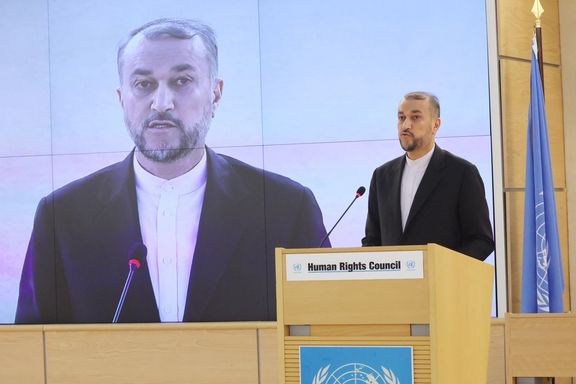 Iranian Foreign Minister Hossein Amir-Abdollahian attends the Human Rights Council at the United Nations in Geneva, Switzerland February 27, 2023.