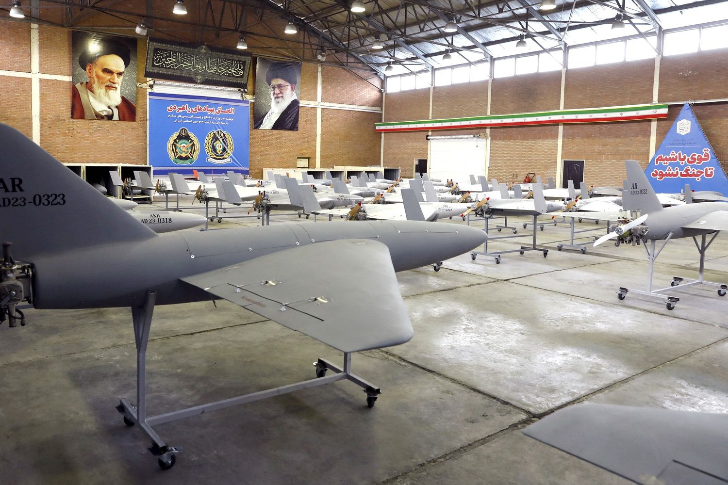 Drones are seen at a site at an undisclosed location in Iran, in this handout image obtained on April 20, 2023. 