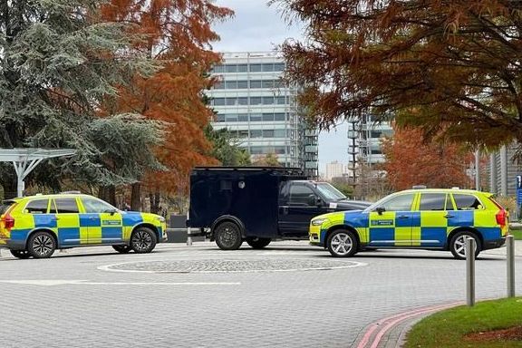 Police presence in London's Chiswick Park where Iran International's headquarters is located