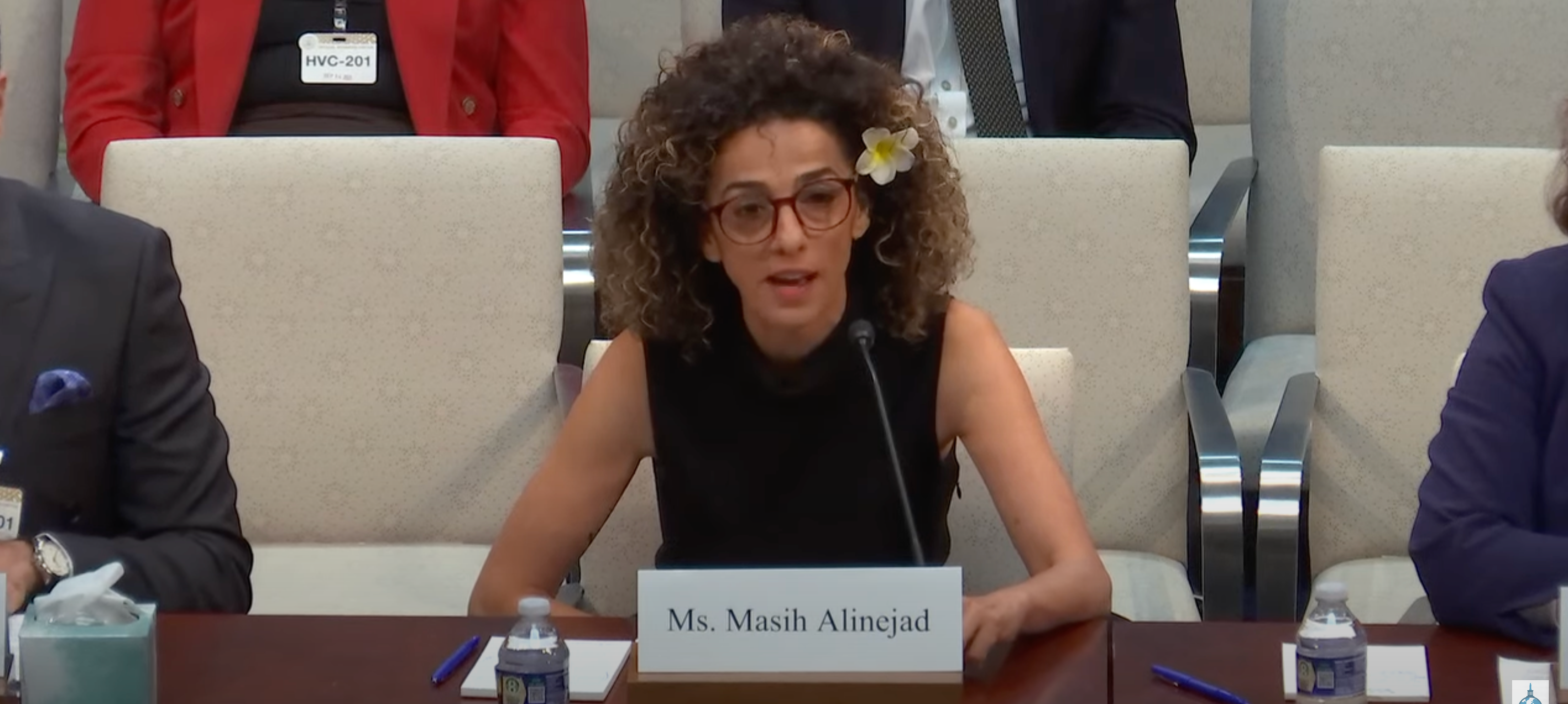 Iranian-American human rights activist Masih Alinejad during a US House Foreign Affairs Committee hearing titled Iran’s Escalating Threats: Assessing US Policy Toward Iran’s Malign Activities on September 14, 2023   