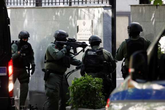 Albanian security forces entering the vacated Iranian embassy after diplomats left the country. September 8, 2022