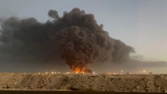 Explosion and flames after a Houthi attack on Saudi oil facilities on March 25, 2022