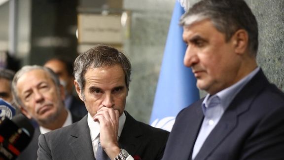 Grossi (C) holding a pres conference with head of Iran's nuclear program. March 3, 2022