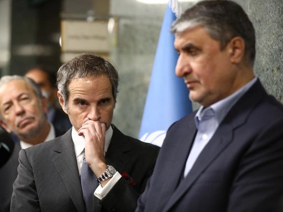 Iran's nuclear chief Mohammad Eslami (R) with Rafael Grossi in Tehran in 2022