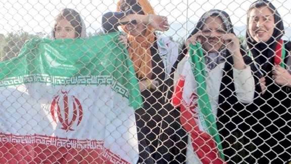 Women who were denied entry gathered outside the Emam Reza Stadium in the city of Mashhad.