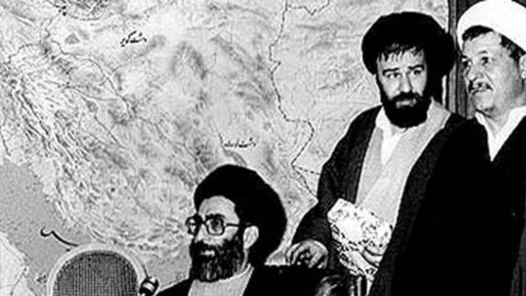 Khamenei in the 1980s with Khomeni's son Ahmad and Rafsanjani