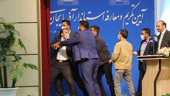 IRGC colonel who slapped General Abedian Khorram being taken away. October 23, 2021