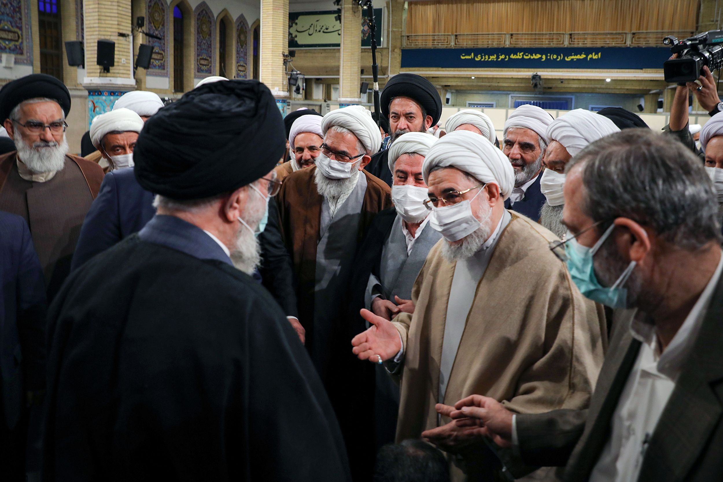 Iran’s ruler Ali Khamenei speaking to some members of the Assembly of Experts in Tehran on February 23, 2023 