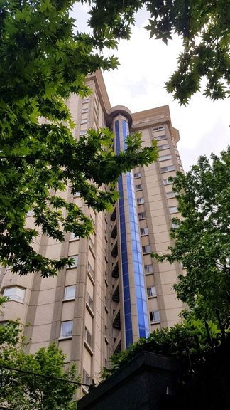 A view of the tower where the body of the Swiss embassy's first secretary was found in Tehran, May 4, 2021