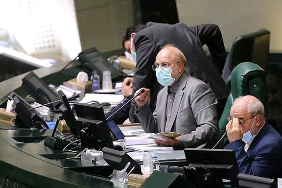 Parliament speaker Mohammad Bagher Ghalibaf in a session in February 2022