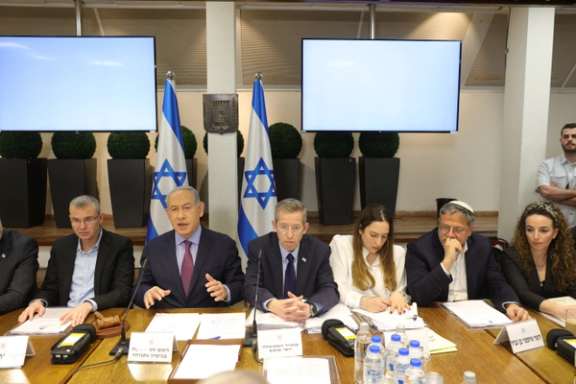Israeli Prime Minister Benjamin Netanyahu during the weekly cabinet meeting at the Kirya military base in Tel Aviv, Israel, 31 December 2023