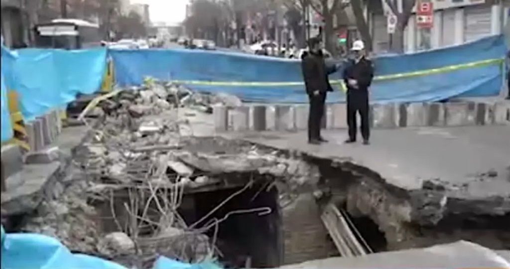 Land Collapses In Tehran Main Street Due To Subsidence