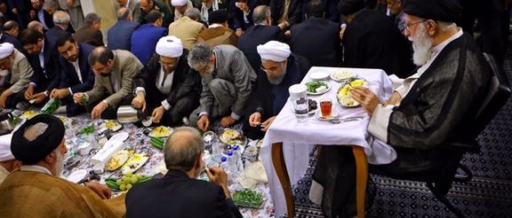 File photo of Iran’s Supreme Leader Ali Khamenei and several other senior Iranian officials during an Iftar ceremony in May 2017
