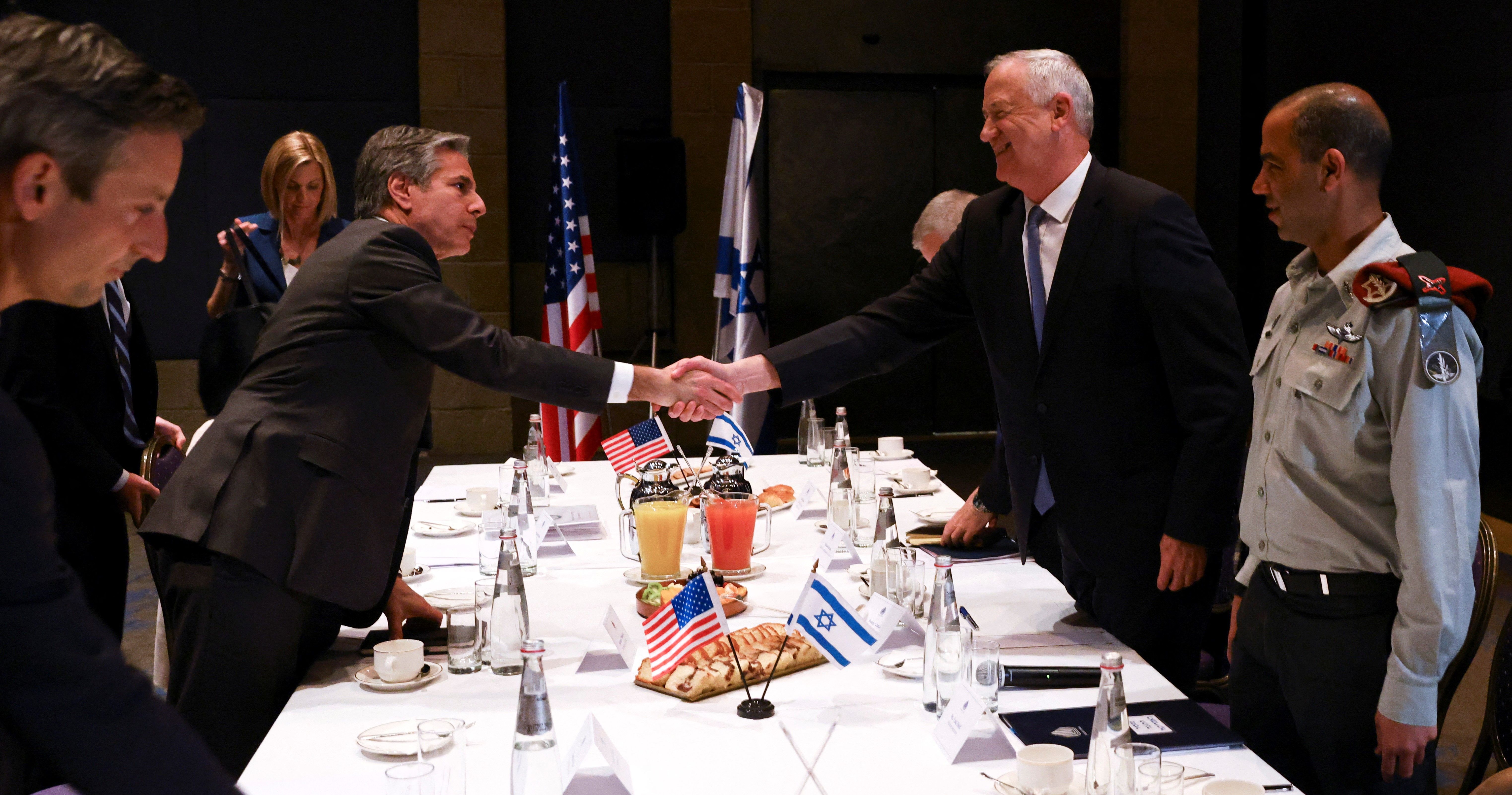 US Secreatry of State Antony Blinken meeting Israeli Defense Minister Benny Gantz. March 27, 2022