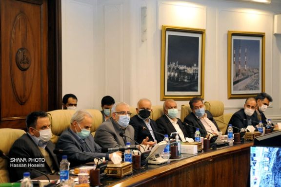 Oil minister Javad Owji with his senior team seen on March 9, 2022