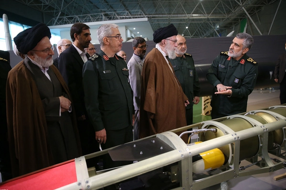 Iran’s Supreme Leader Ali Khamenei during a visit to an exhibition of IRGC’s new weapons