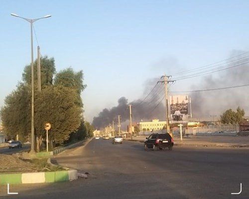 Smoke rising in southeastern Iran at a police post attacked by militants. April 4, 2024
