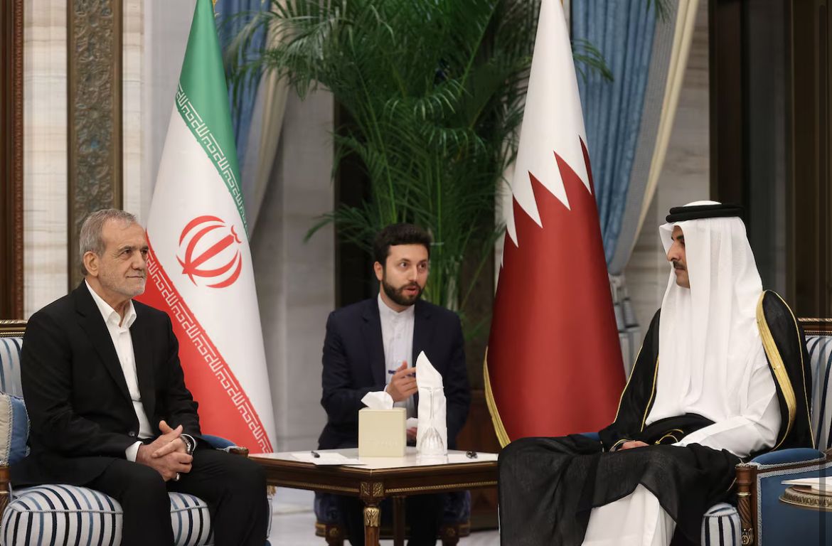 Qatar's Emir Sheikh Tamim bin Hamad al-Thani meets with Iran's President Masoud Pezeshkian, in Doha, Qatar, October 2, 2024.