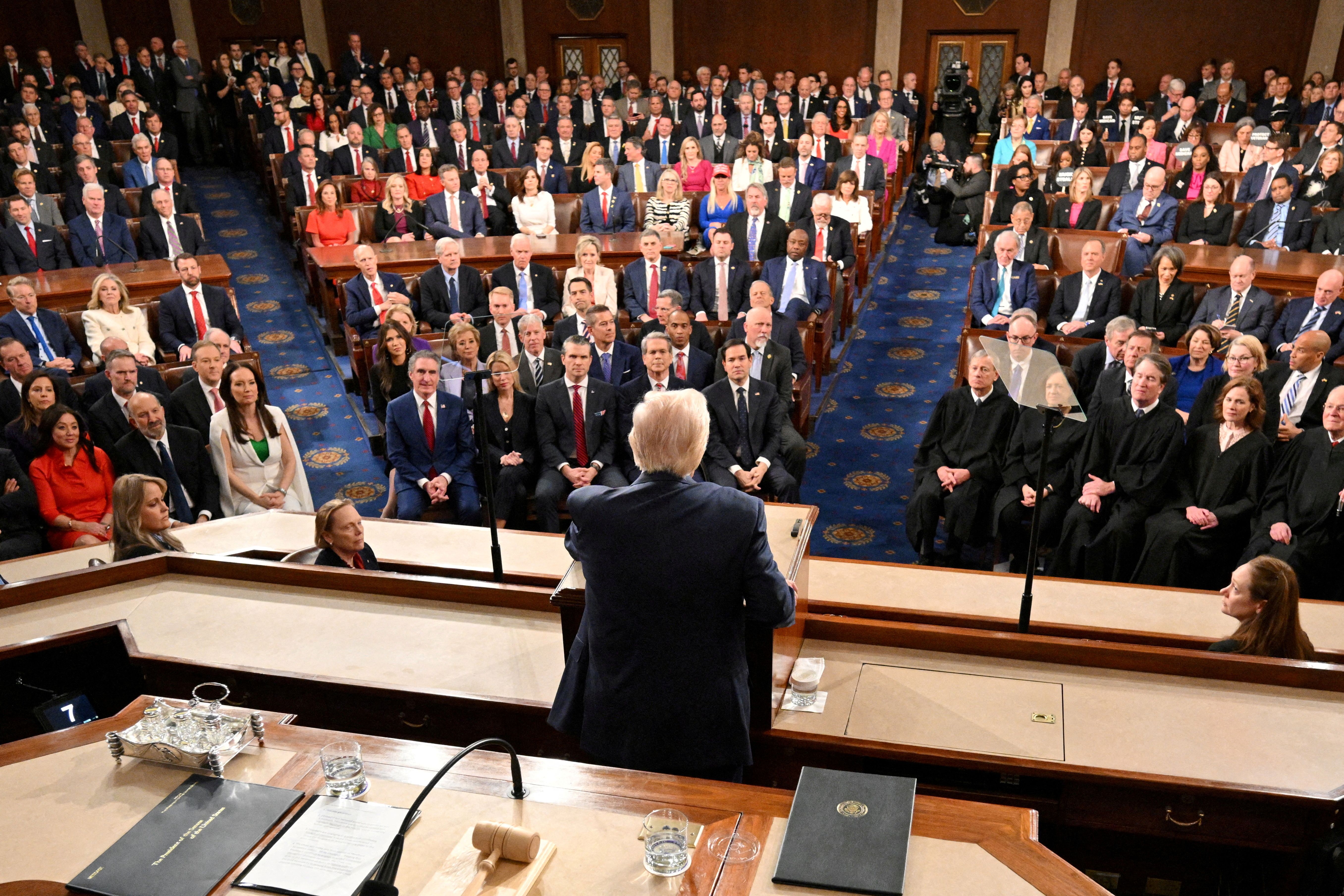 US President Donald Trump speaks during an address to a joint session of Congress at the US Capitol in Washington, DC, on March 4, 2025.