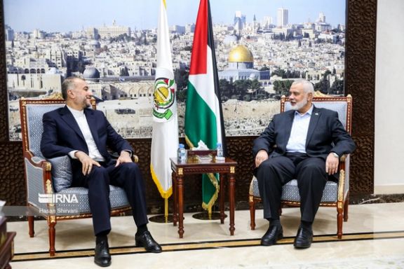 Hamas leader Ismail Haniyeh and Iranian Foreign Minister Hossein Amir-Abdollahian in Qatar on October 14, 2023