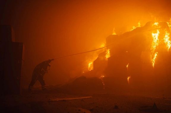 The aftermath of a Russian drone attack on a factory near Kyiv on May 28, 2023