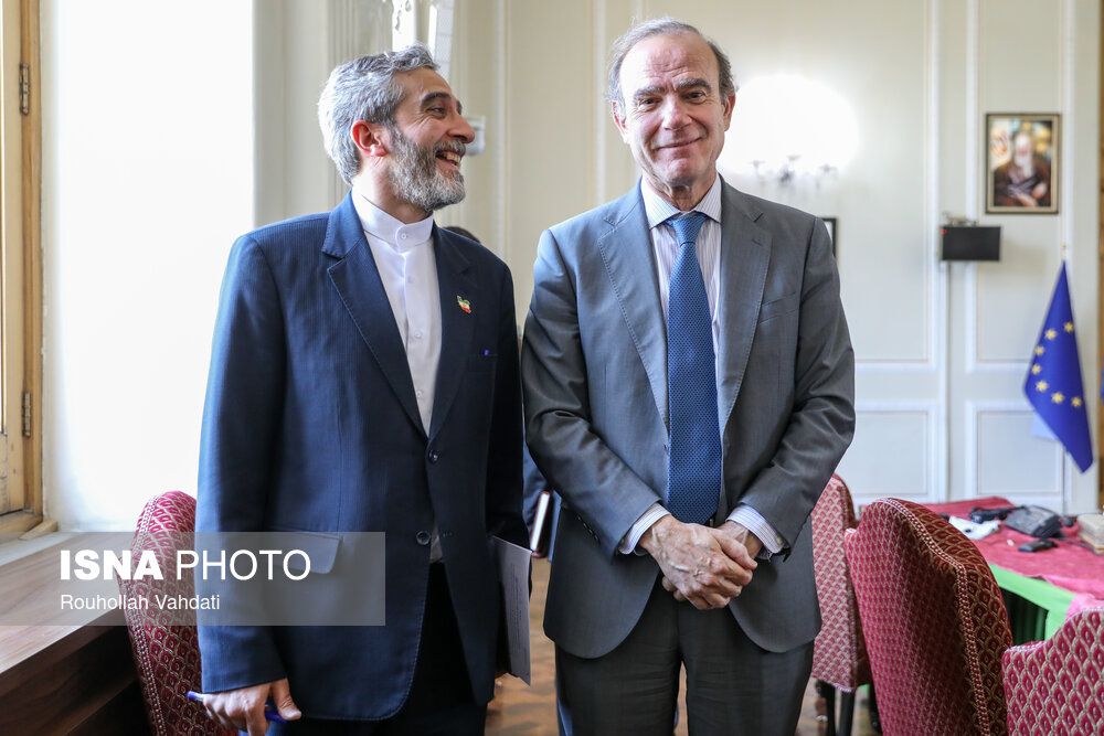 Iran's chief nuclear negotiator Ali Bagheri-Kani (left) and Deputy Secretary General of the European External Action Service (EEAS), Enrique Mora