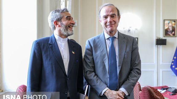 Iran's chief nuclear negotiator Ali Bagheri-Kani (left) and Deputy Secretary General of the European External Action Service (EEAS), Enrique Mora