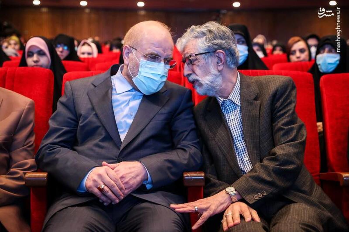 Majles Speaker Mohammad Bagher Ghalibaf (left) and former Speaker Gholam Ali Haddad Adel 