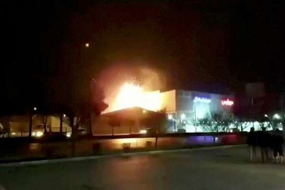 Screen grab from a video showing the explosion in the military factory in Esfahan on January 28, 2023