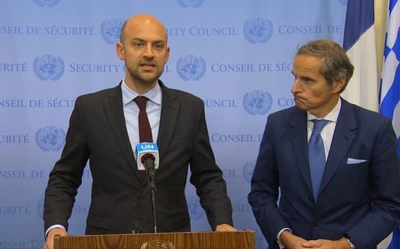 French minister for Europe and Foreign Affairs Jean-Noel Barrot (left) and IAEA Director General Rafael Grossi
