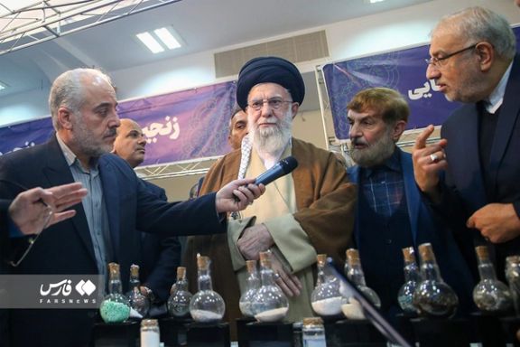 Iran’s Supreme Leader Ali Khamenei during a visit to an exhibition of the country’s domestic production capabilities on January 29, 2024
