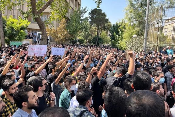 A large protest in a university campus in Tehran on Monday