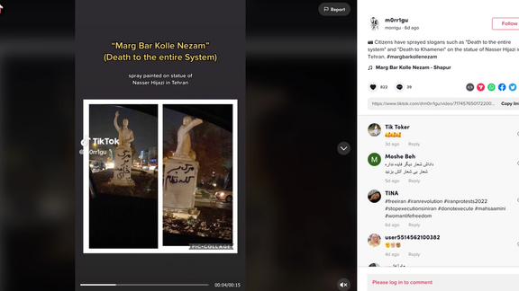 A screen grab from a TikTok page of one of the Iranian protesters